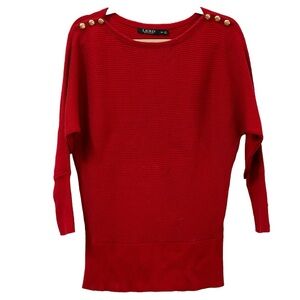 Lauren Ralph Lauren Women’s Red‎ Ribbed Dolman Sleeve Sweater Sz XS